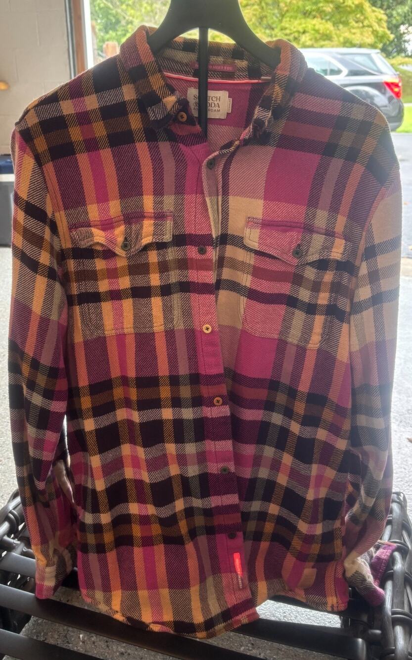 Scotch & Soda Amsterdam Men's Regular Plaid Flannel Button Up Shirt Pink M